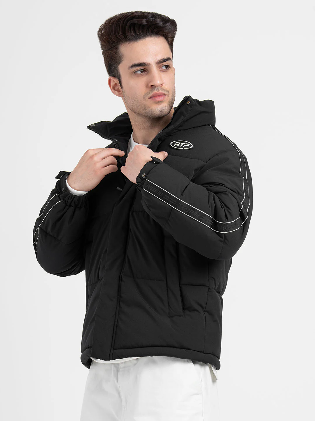 Black Padded Jacket For Men | Full-Sleeve Light Weight Winter Protection - Image 3