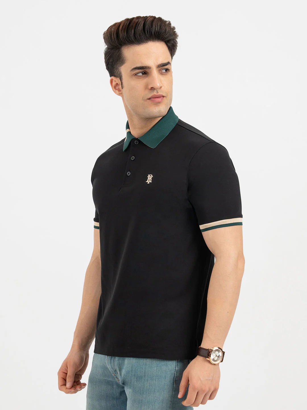 Black Polo T-Shirt for Men - Image 2