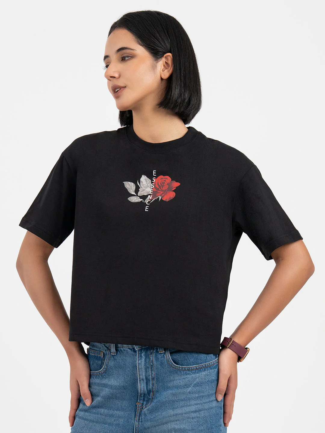 T-Shirts for Women in Black | Graphic Half Sleeve T Shirt - Image 2