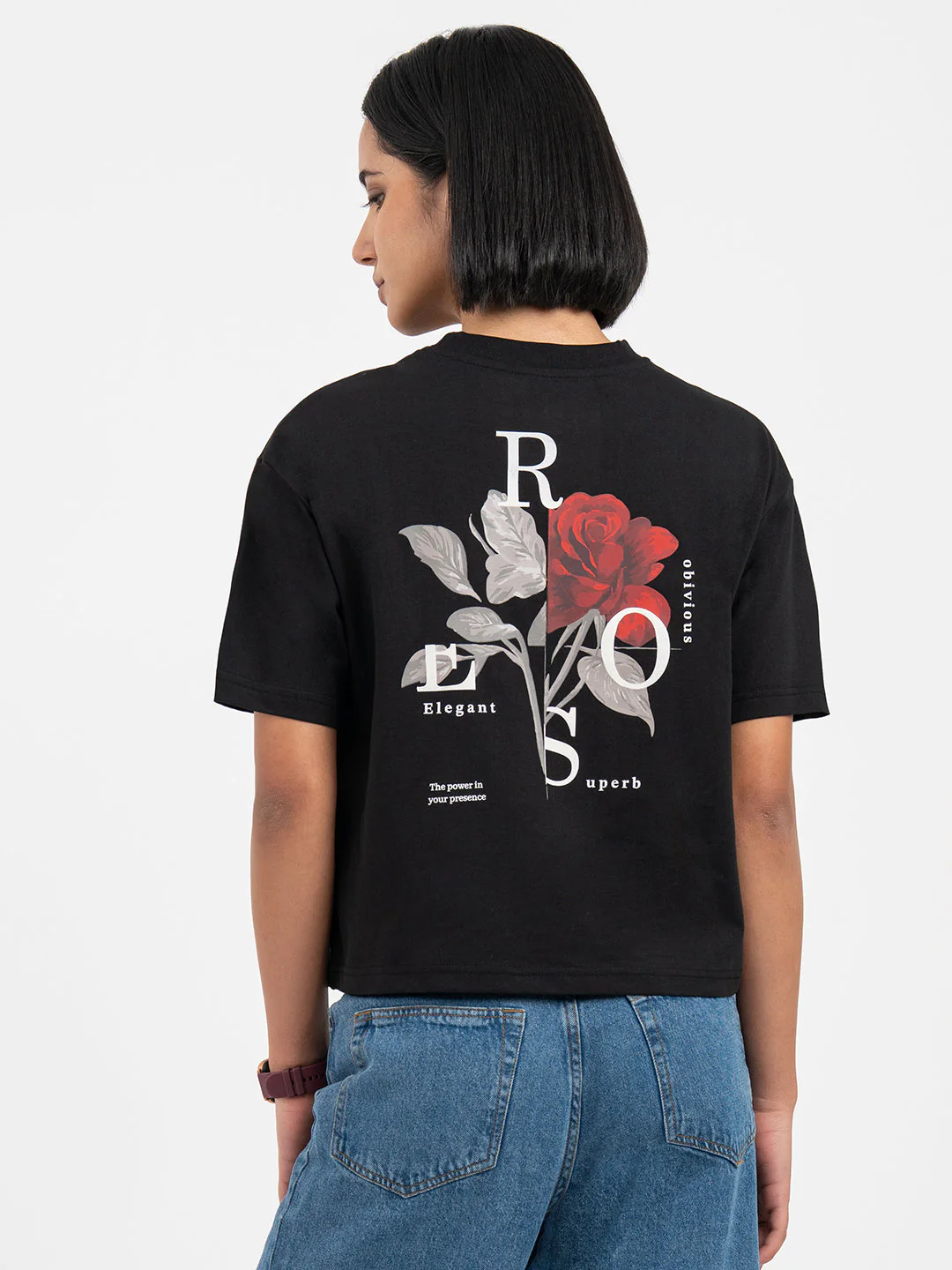 T-Shirts for Women in Black | Graphic Half Sleeve T Shirt - Image 3