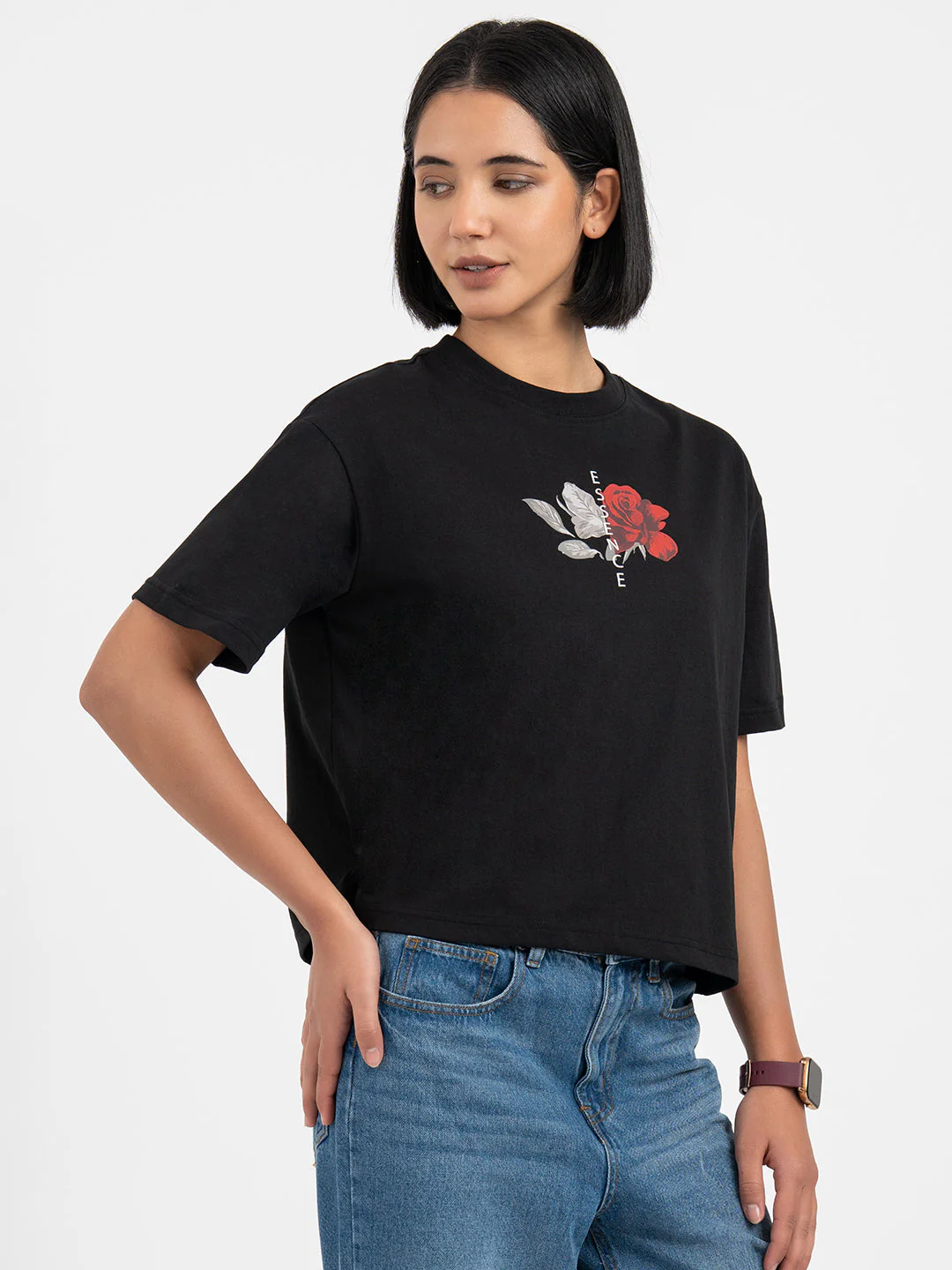 T-Shirts for Women in Black | Graphic Half Sleeve T Shirt - Image 6