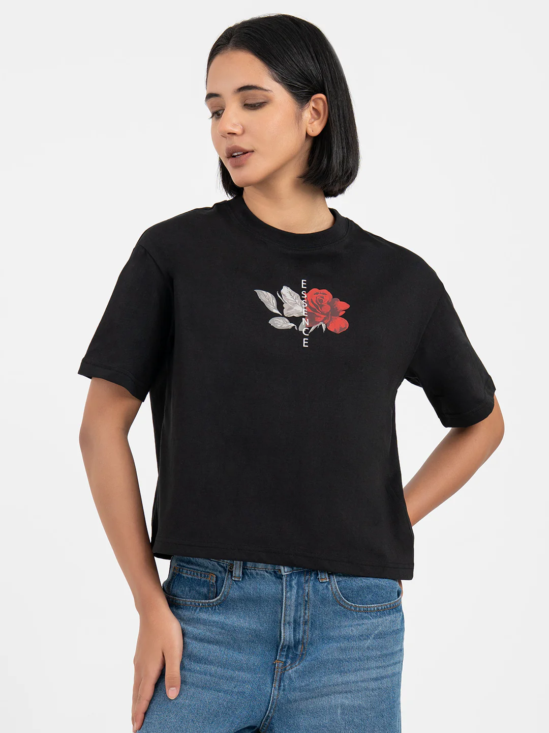 T-Shirts for Women in Black | Graphic Half Sleeve T Shirt - Image 8