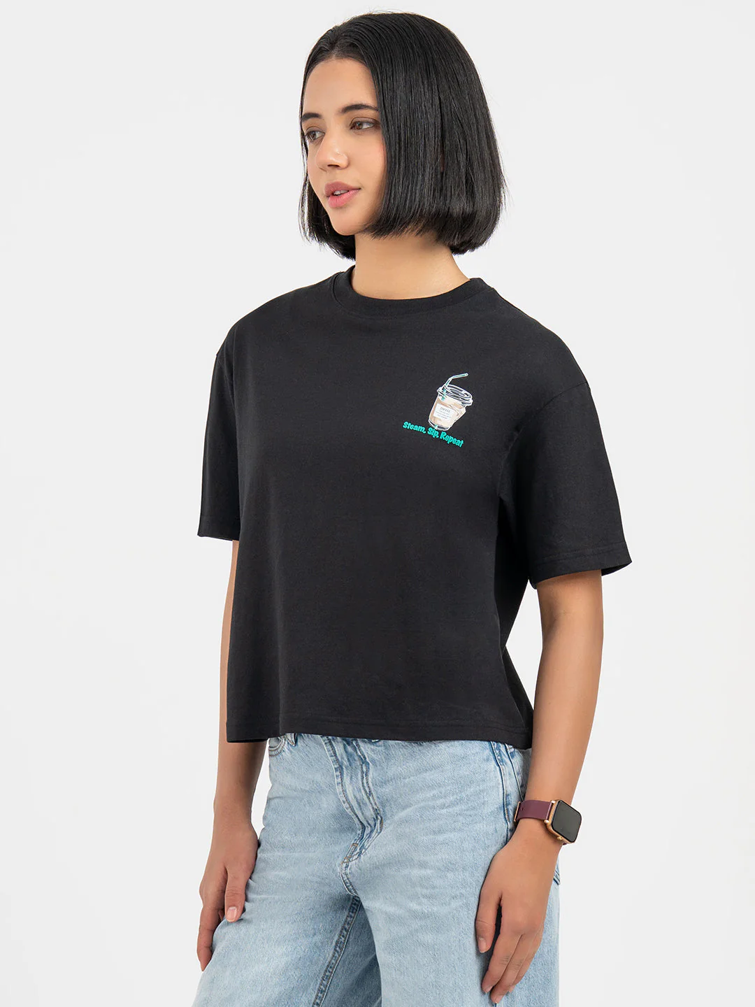T-Shirts for Women in Black | Graphic Half Sleeve T Shirt - Image 2