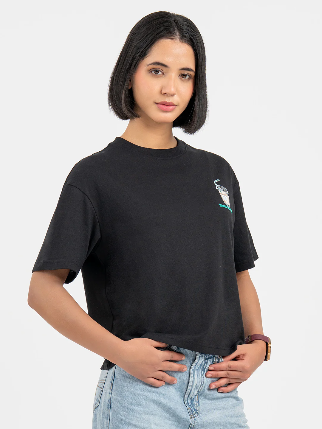 T-Shirts for Women in Black | Graphic Half Sleeve T Shirt - Image 7