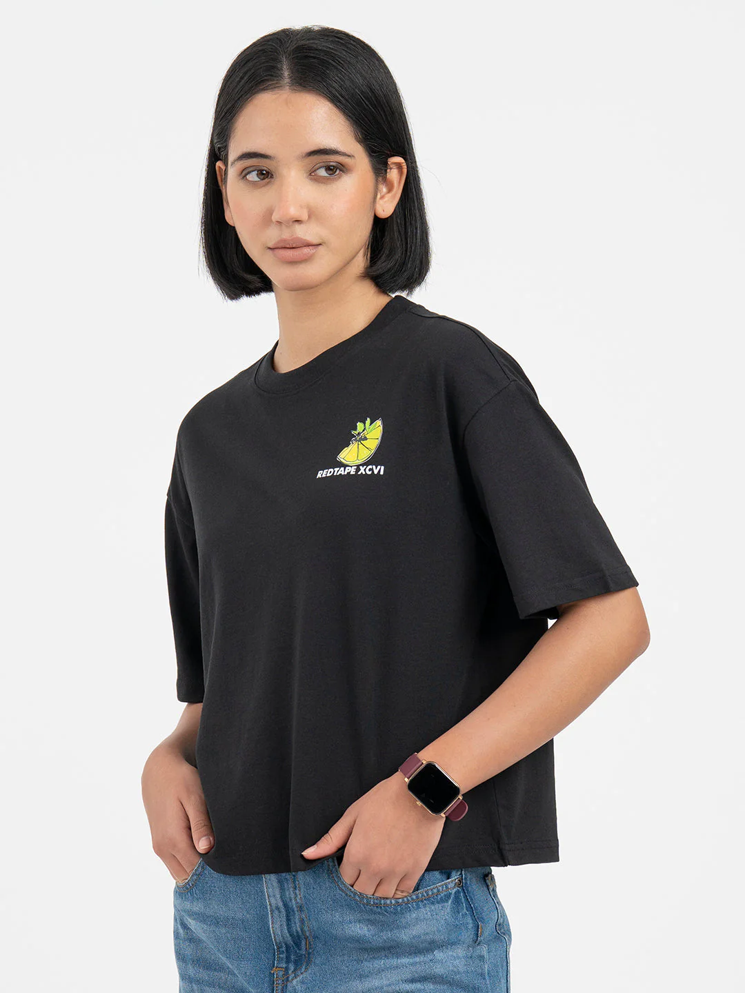 T-Shirts for Women in Black | Graphic Half Sleeve T Shirt - Image 2