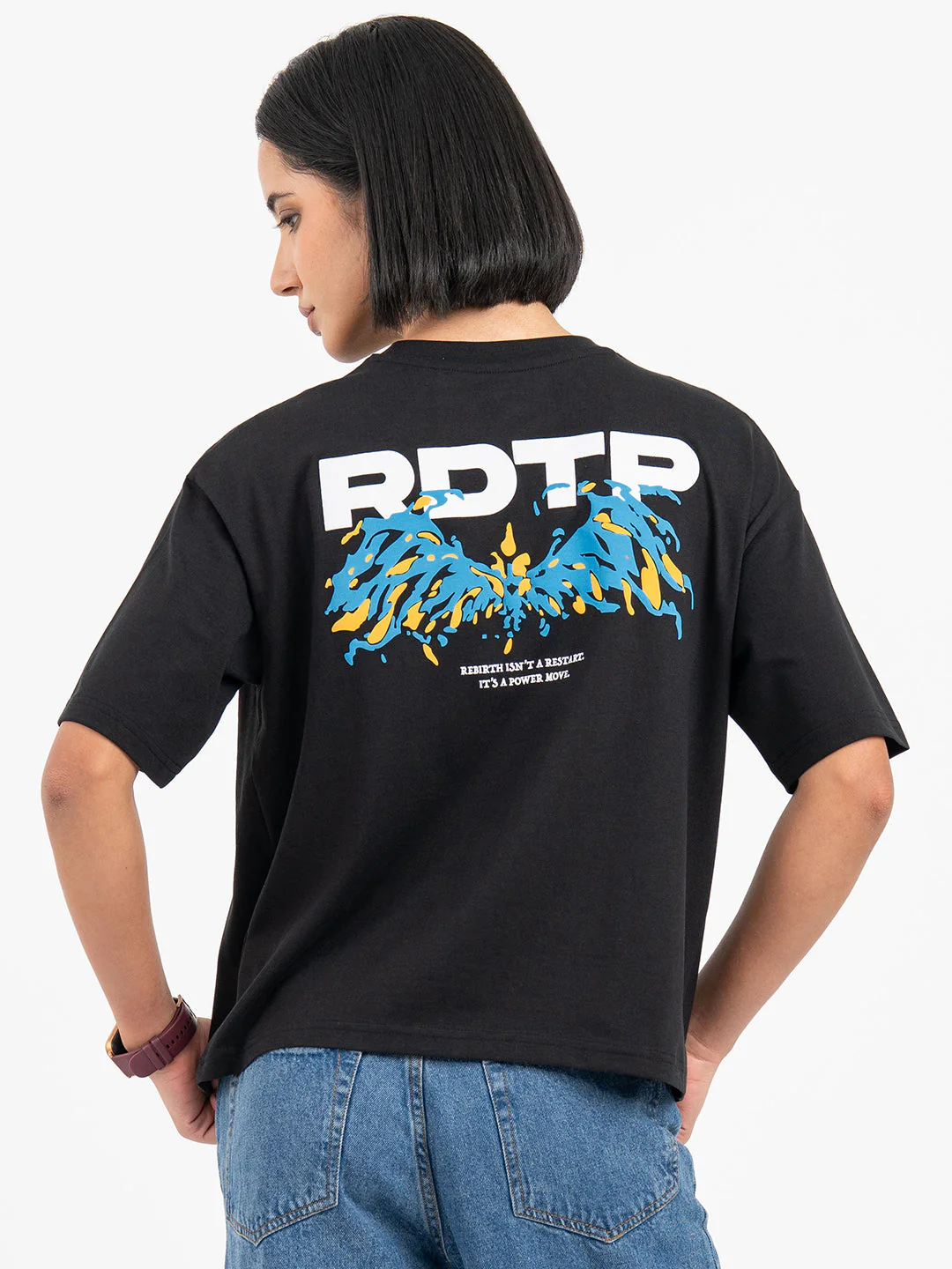 T-Shirts for Women in Black | Graphic Half Sleeve T Shirt - Image 3