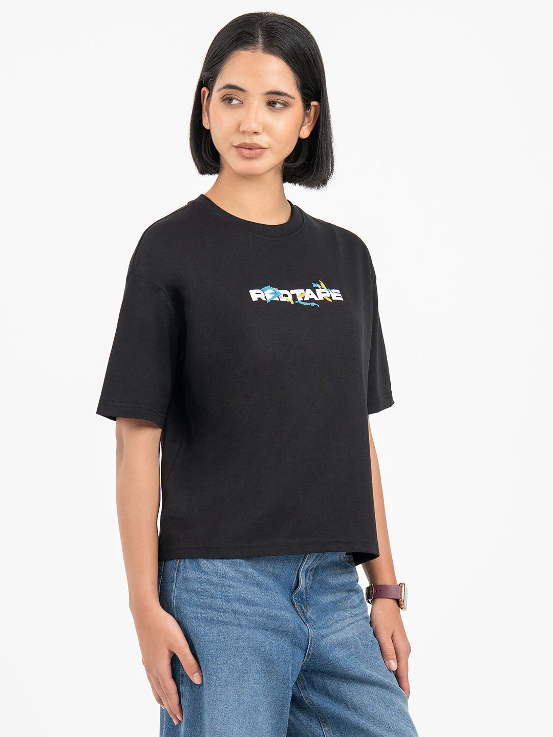 T-Shirts for Women in Black | Graphic Half Sleeve T Shirt - Image 6
