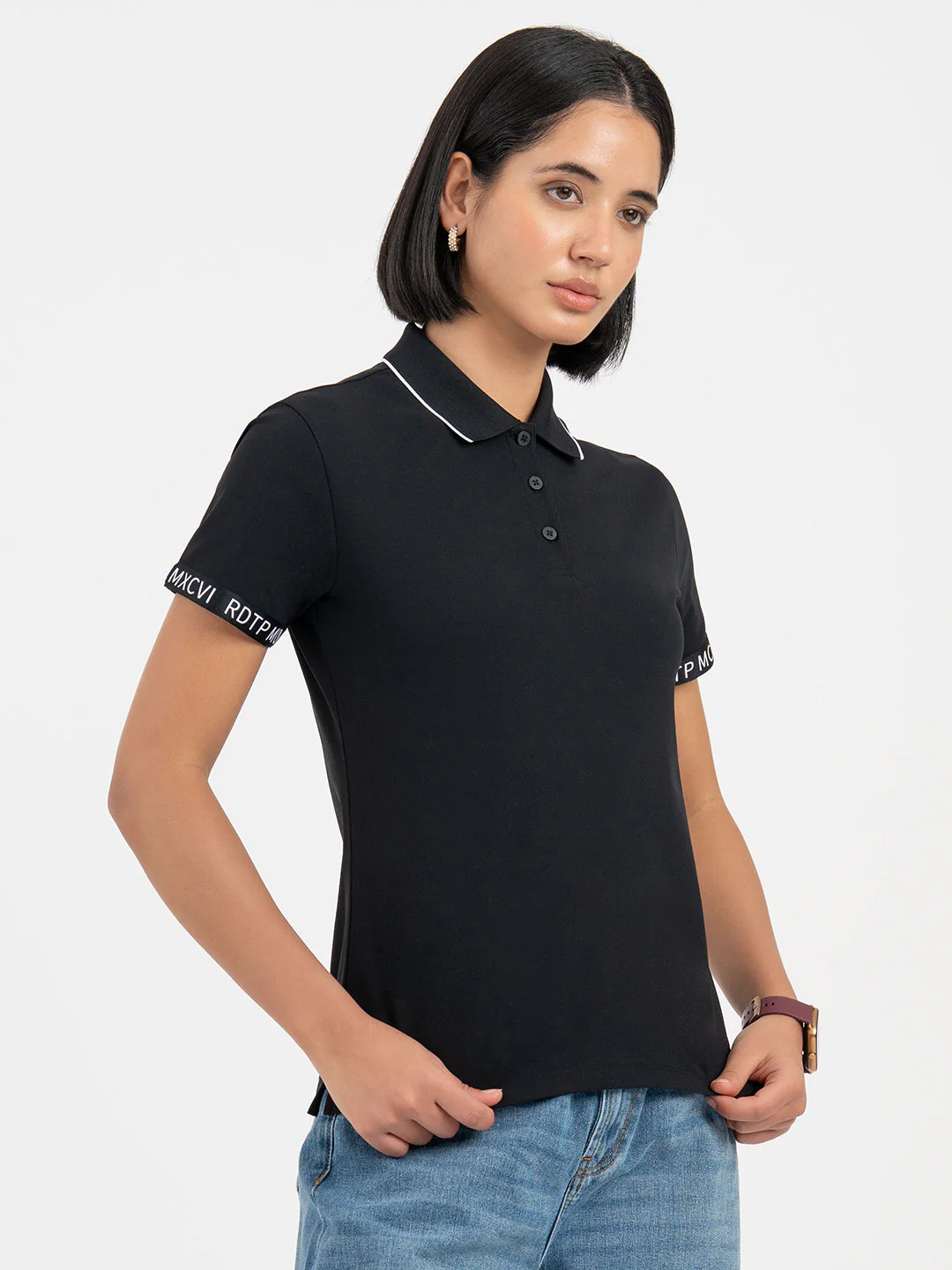 Black Polo T-Shirt for Women - Image 6