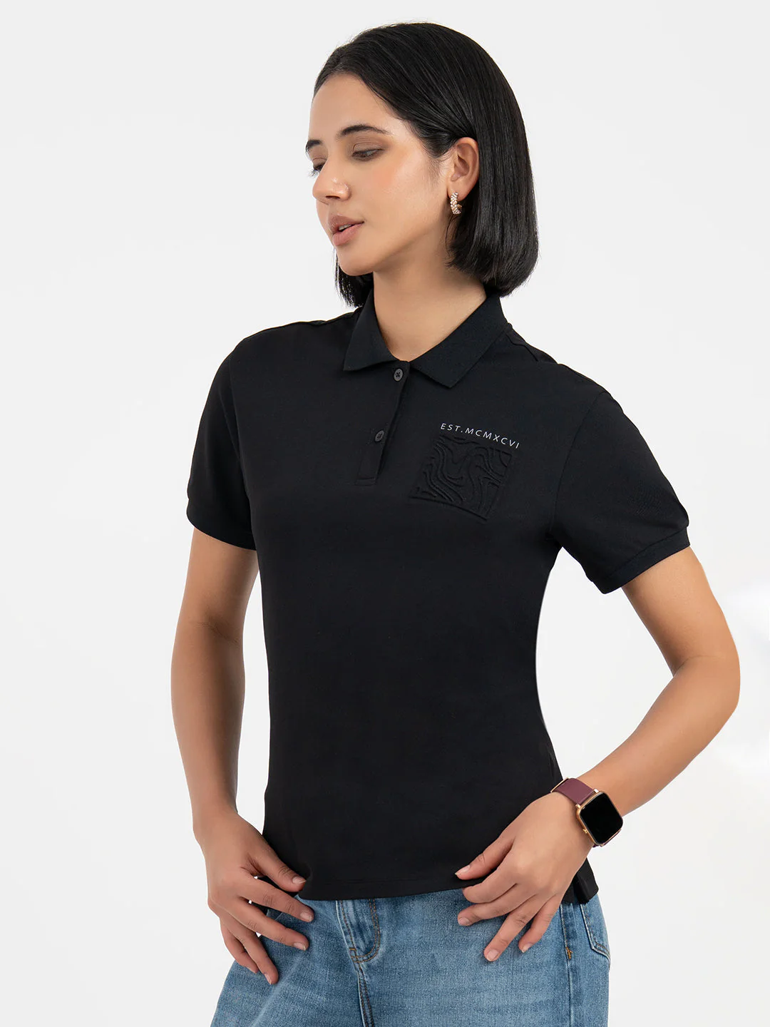 Black Polo T-Shirt for Women - Image 6
