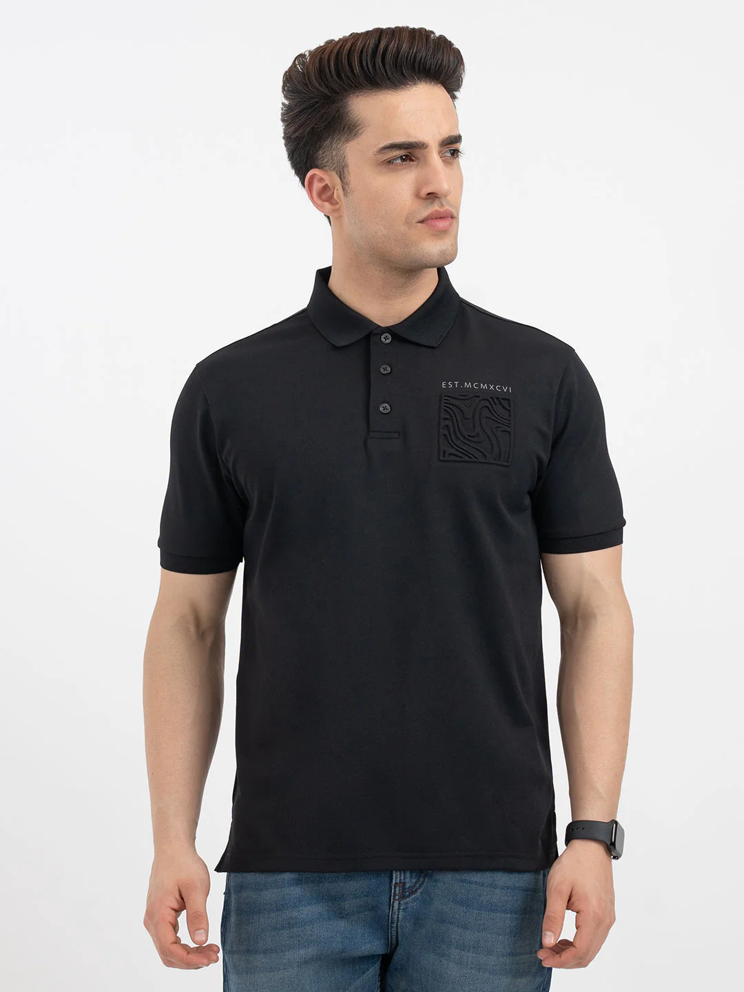 Red Tape Black Polo T-Shirt for Men - Image 7
