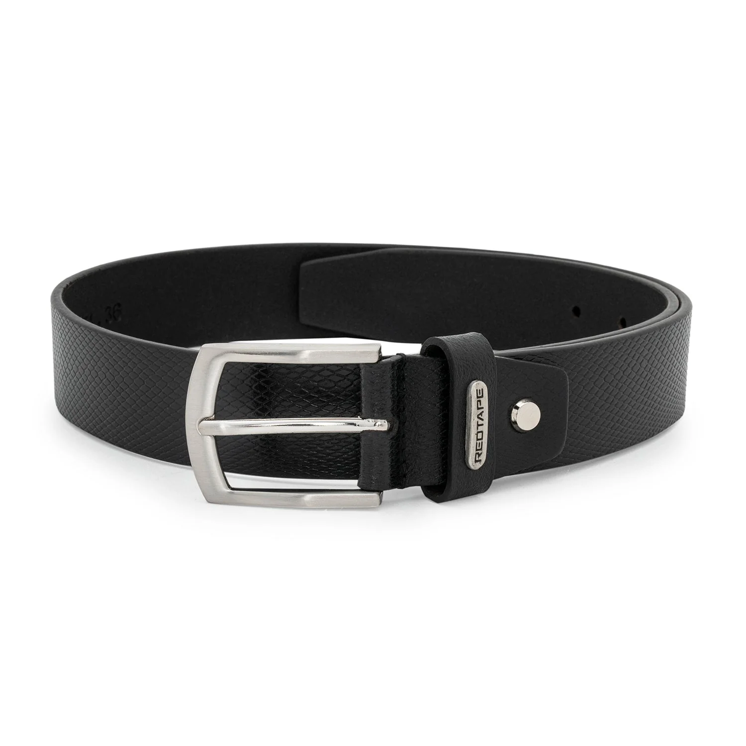Black Textured Leather Belt for Men - Image 2