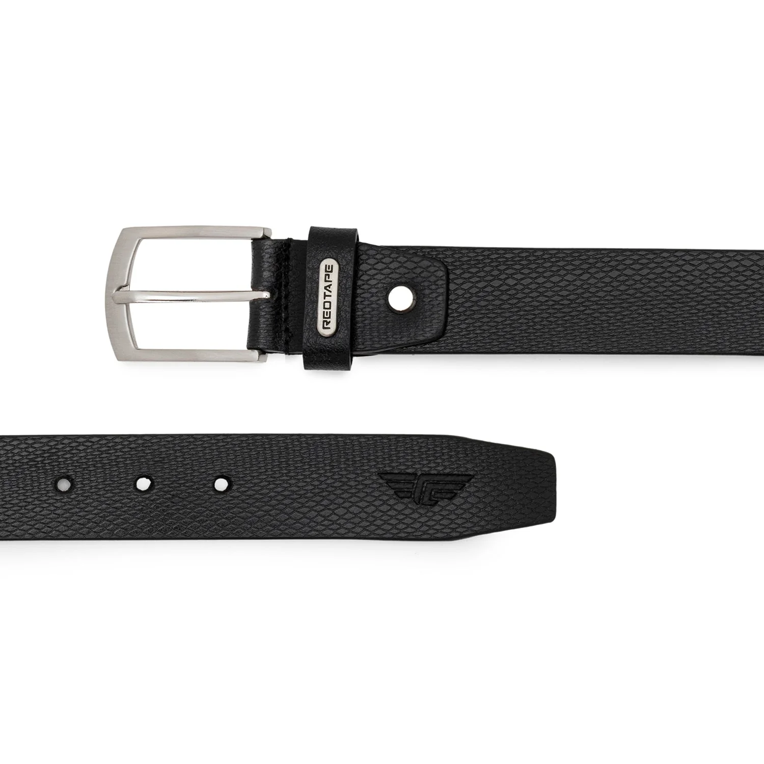 Black Textured Leather Belt for Men - Image 3