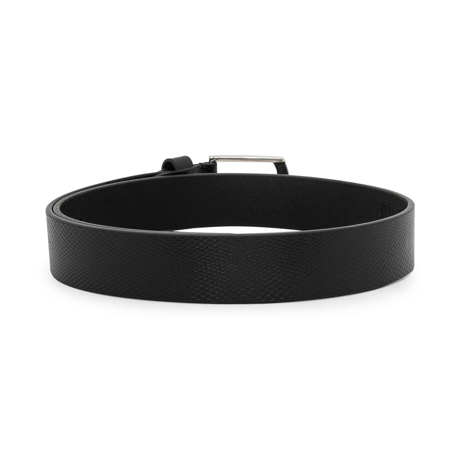 Black Textured Leather Belt for Men - Image 4