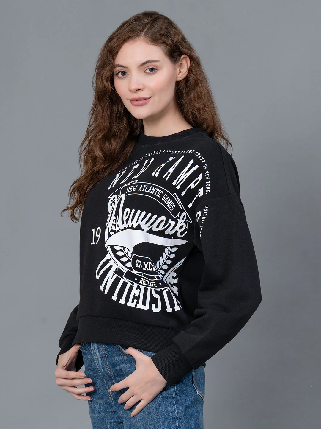 Blue Graphic Printed Cotton Poly Fleece Women's Sweatshirt - Image 2