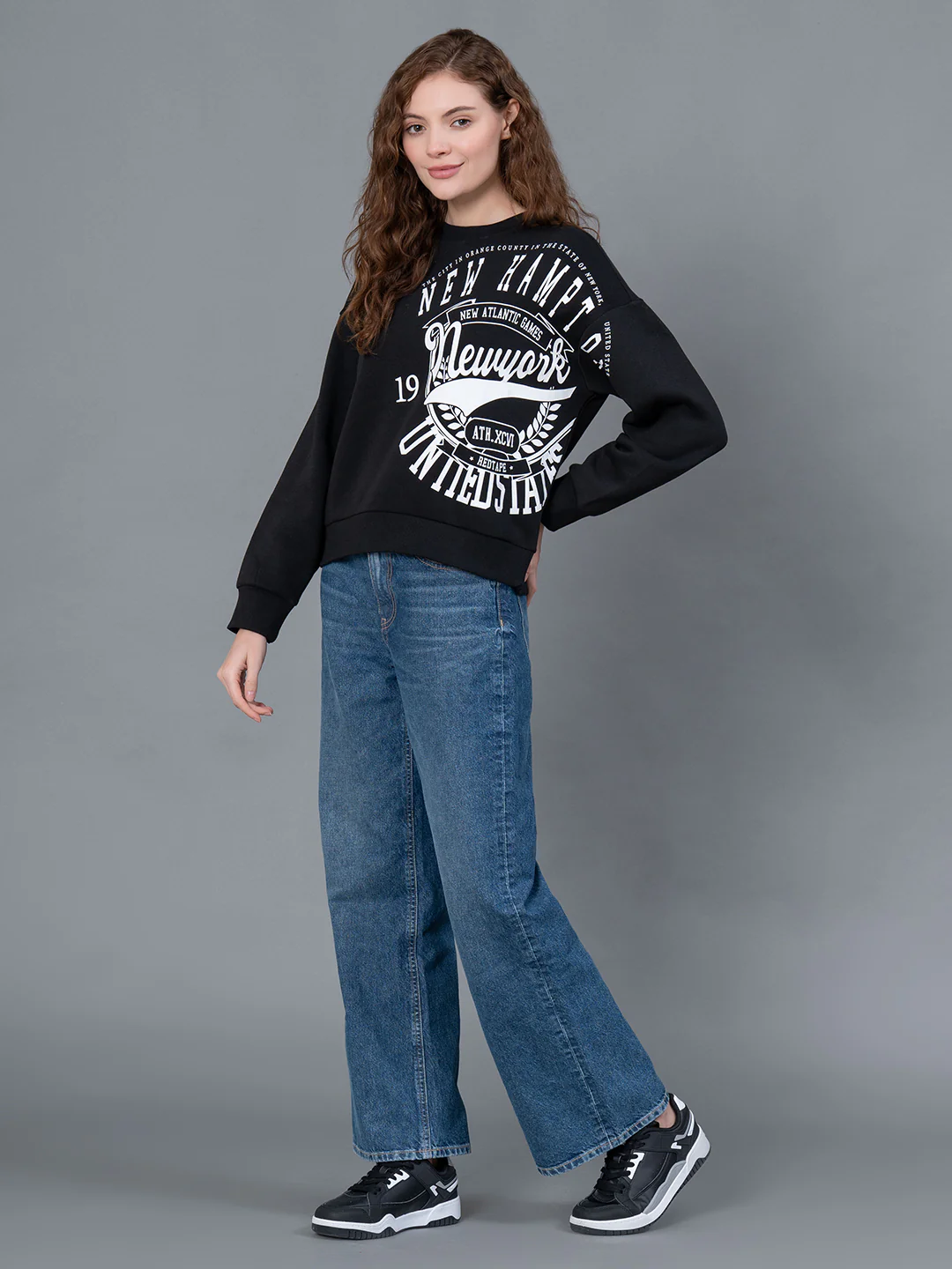 Blue Graphic Printed Cotton Poly Fleece Women's Sweatshirt - Image 5