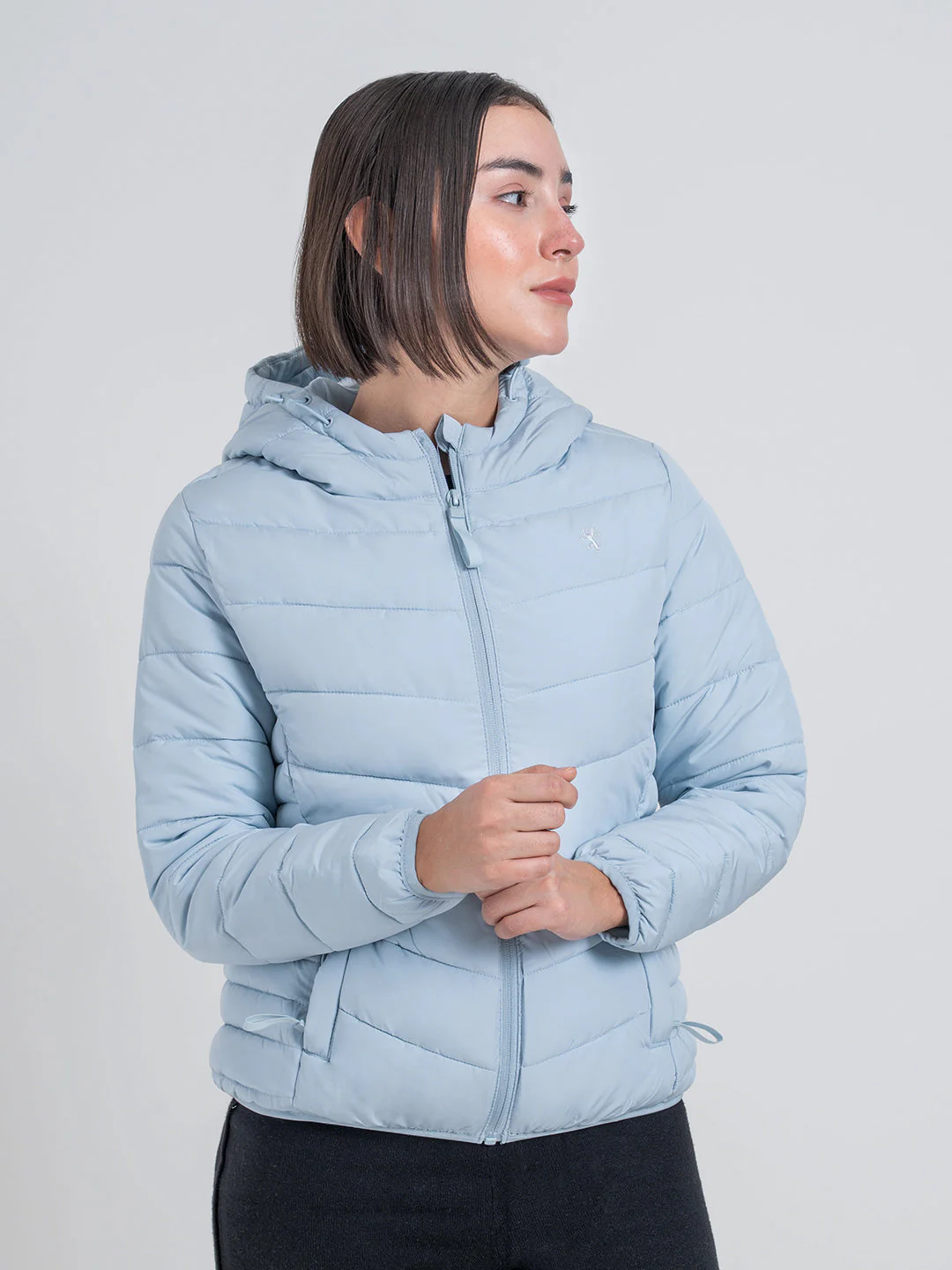 Blue Hooded Puffer Jacket for Women | Stylish Winter Warmth - Image 3