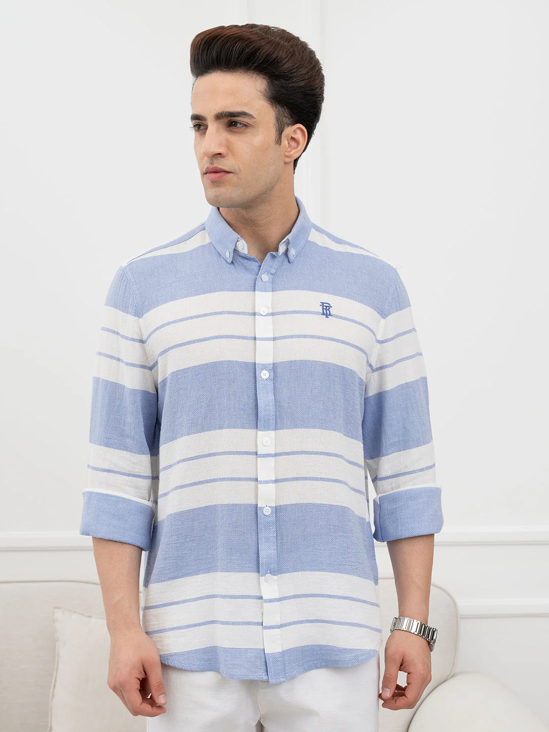 Blue and White Shirt for Men - Image 2