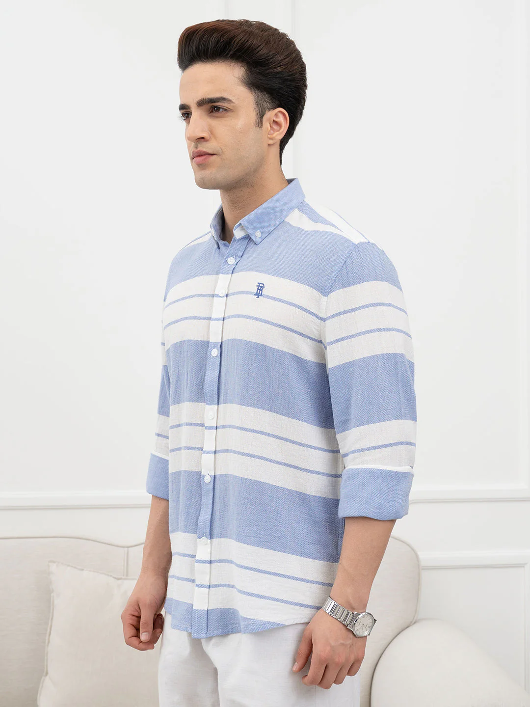 Blue and White Shirt for Men - Image 3