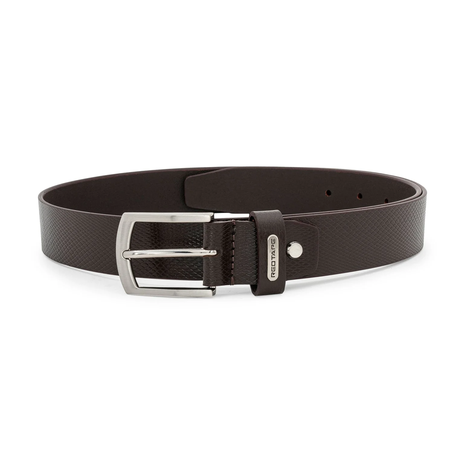 Brown Textured Leather Belt for Men - Image 2
