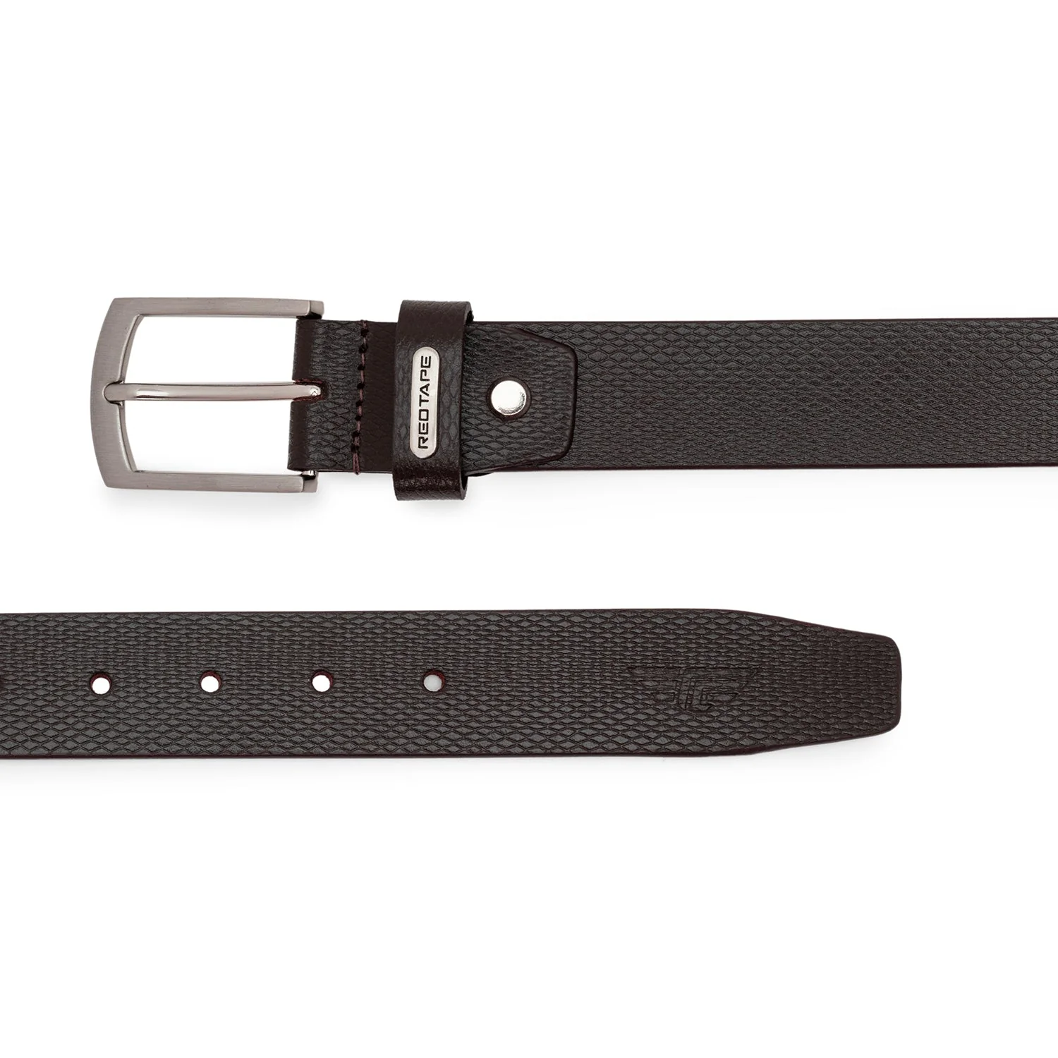 Brown Textured Leather Belt for Men - Image 3