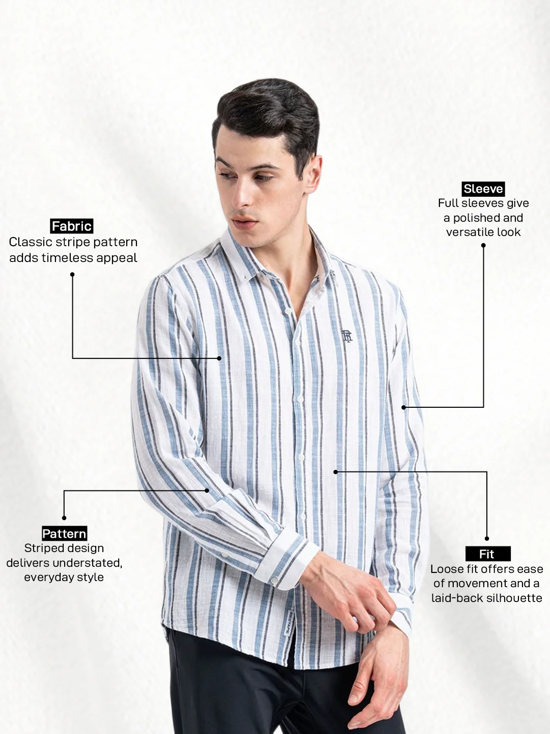 Button Down Striped Shirt for Men - Image 2