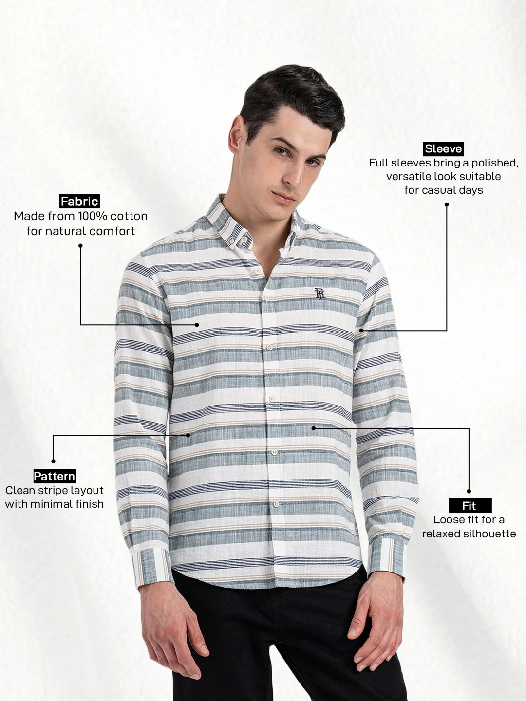 Button Down Striped Shirt for Men - Image 2