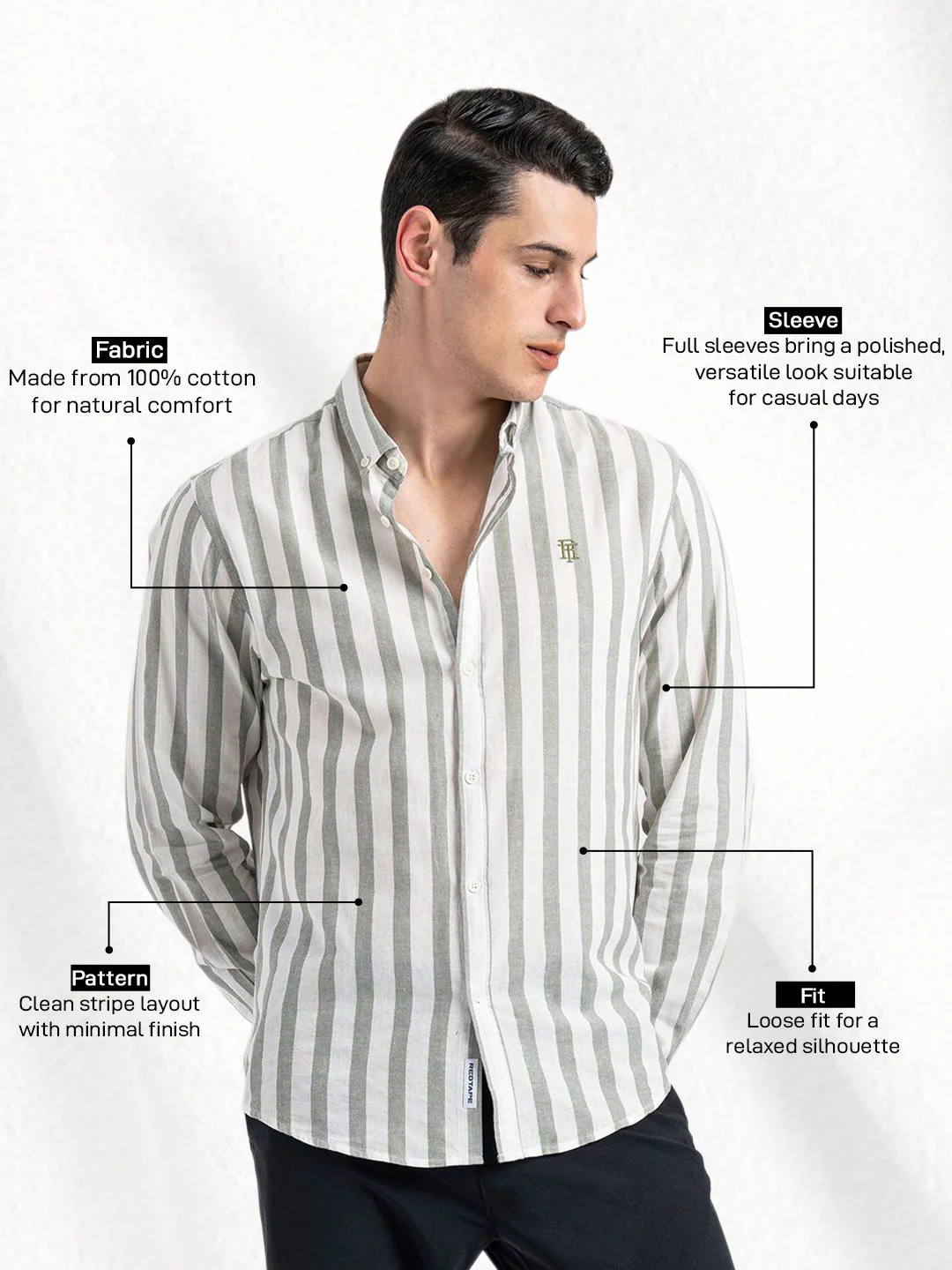 Button Down Striped Shirt for Men - Image 2
