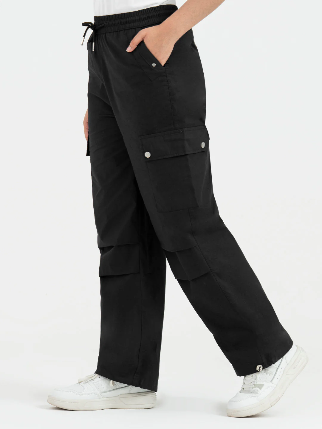 Cargo Pants for Women in Black | Parachute Full Length Pants - Image 2