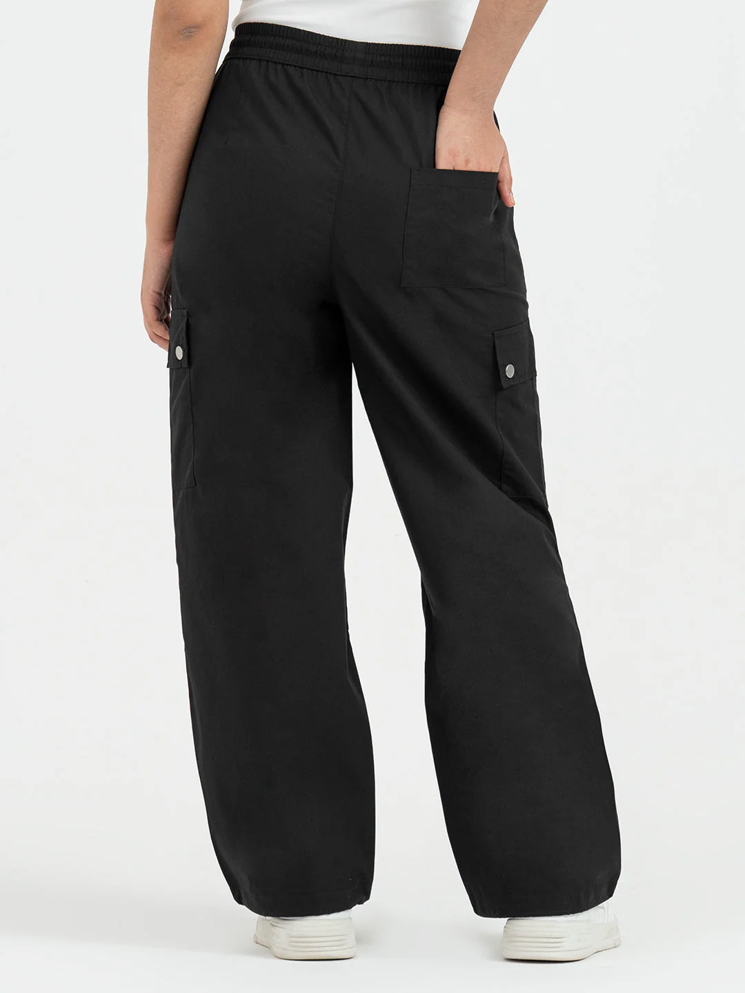 Cargo Pants for Women in Black | Parachute Full Length Pants - Image 3