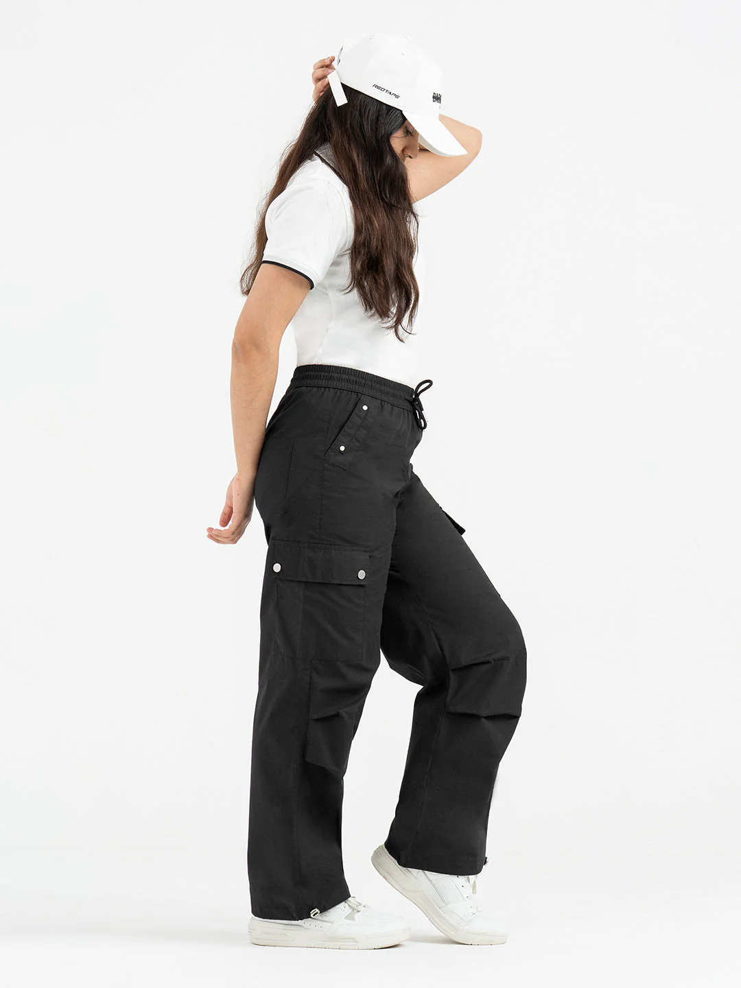 Cargo Pants for Women in Black | Parachute Full Length Pants - Image 5