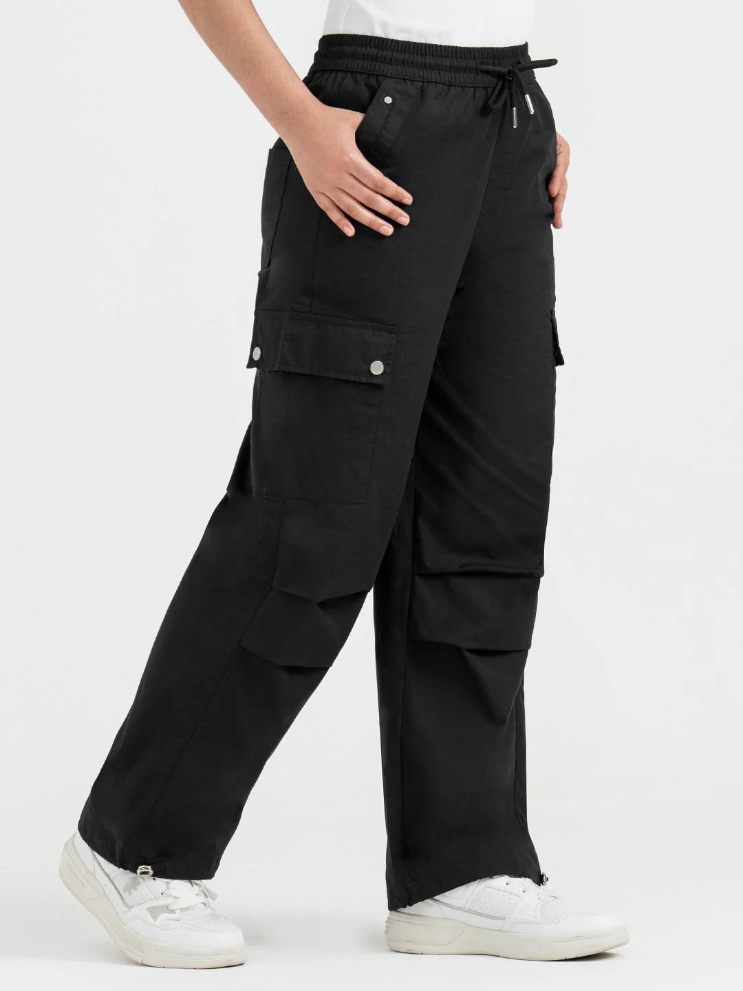 Cargo Pants for Women in Black | Parachute Full Length Pants - Image 6