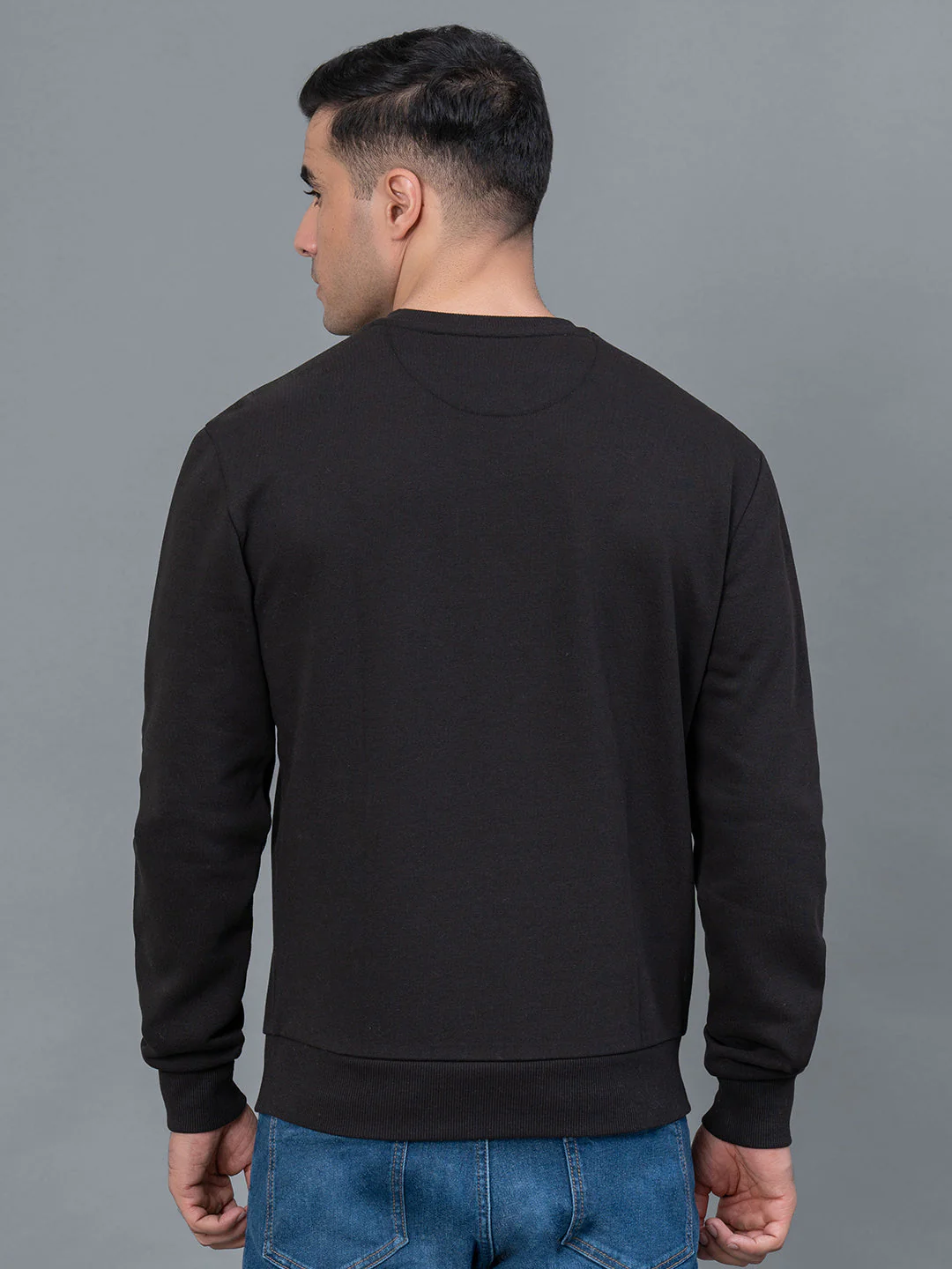 Casual Black Embossed Sweatshirt for Men - Image 3
