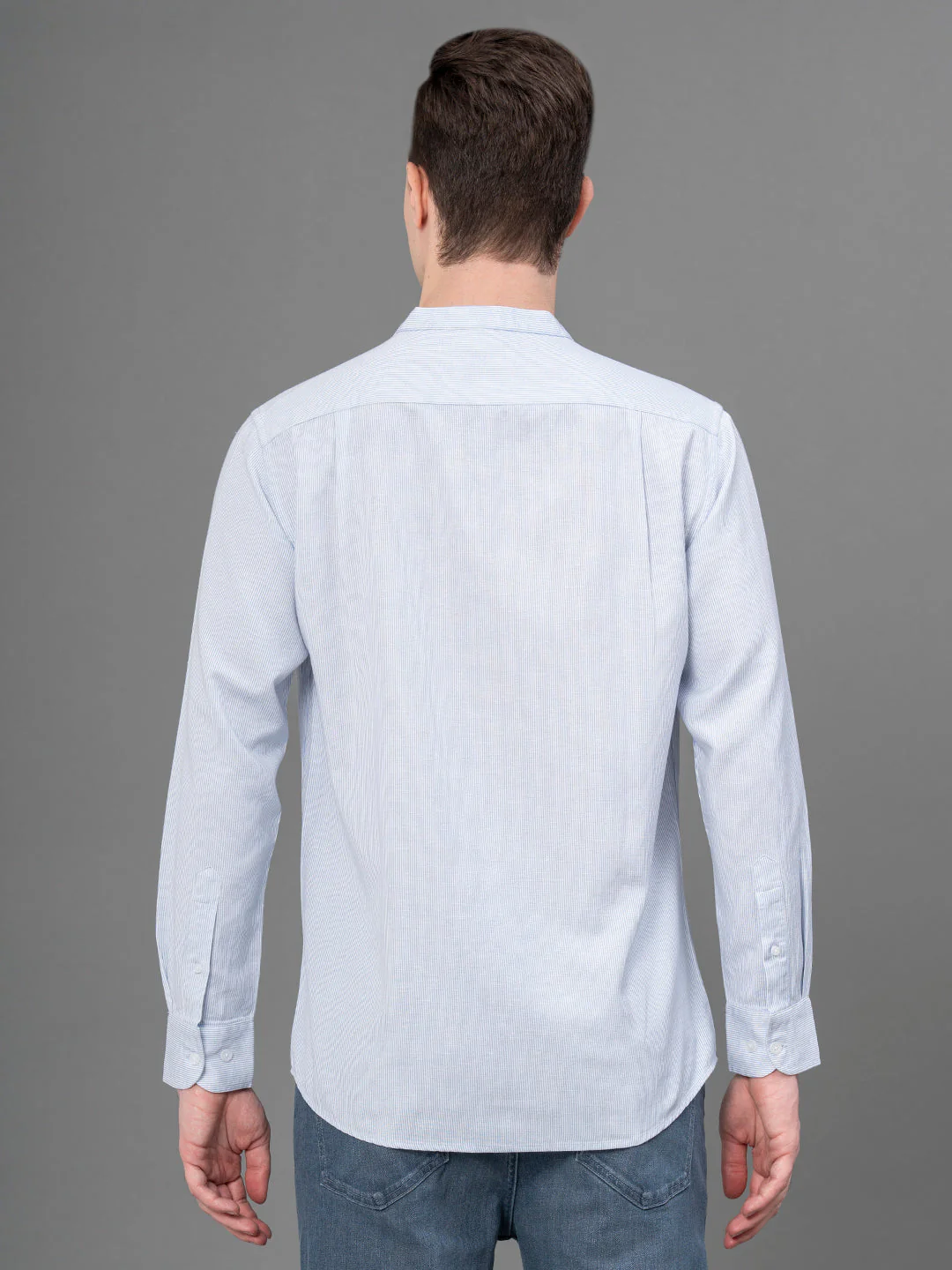 Casual Light Blue Mandarin Shirt For Men - Image 3