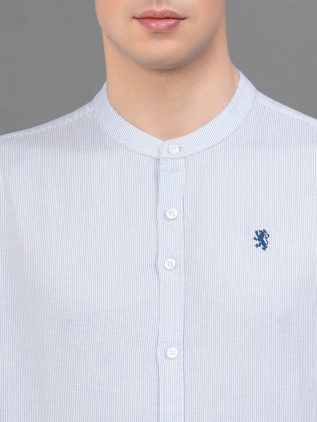 Casual Light Blue Mandarin Shirt For Men - Image 4