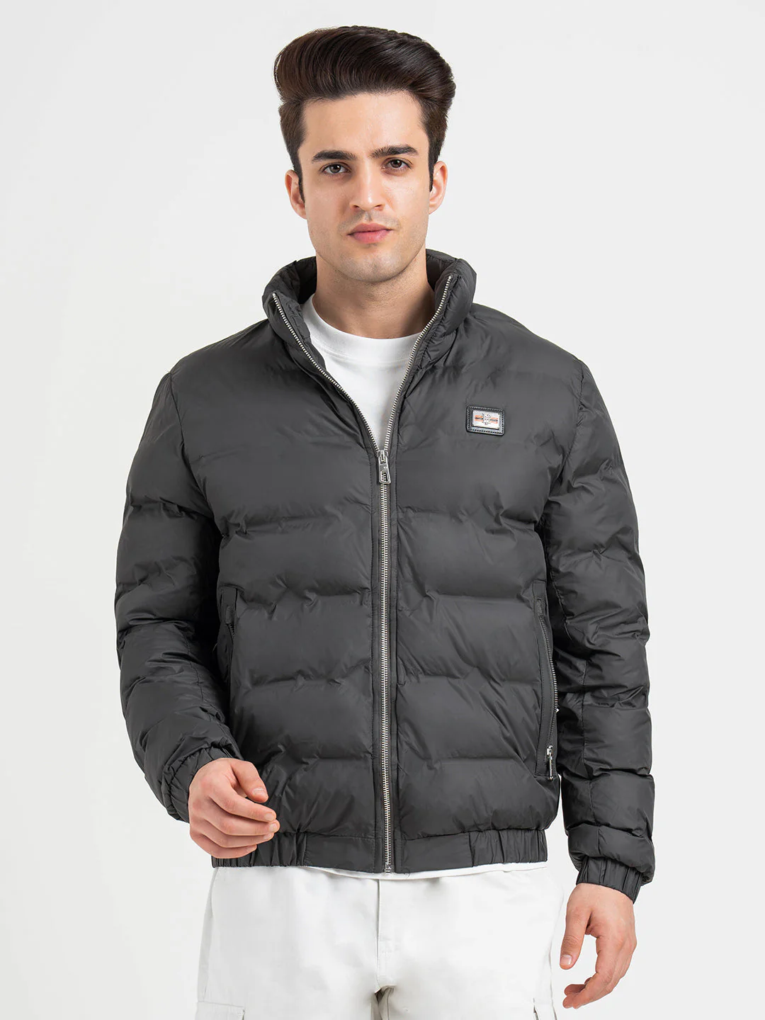 Charcoal Grey Padded Jacket For Men | Full-Sleeve Winter Protection - Image 2