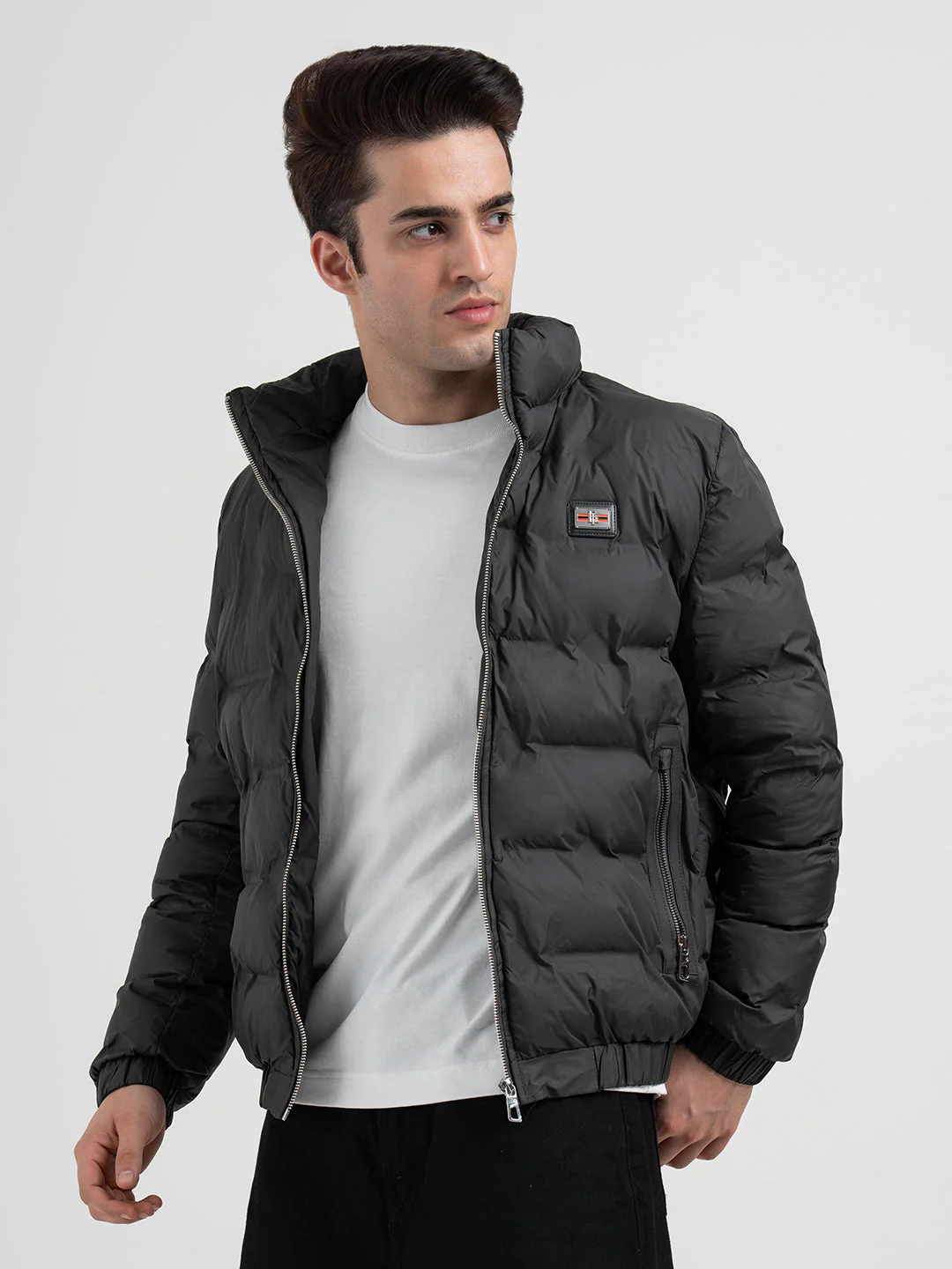 Charcoal Grey Padded Jacket For Men | Full-Sleeve Winter Protection - Image 3
