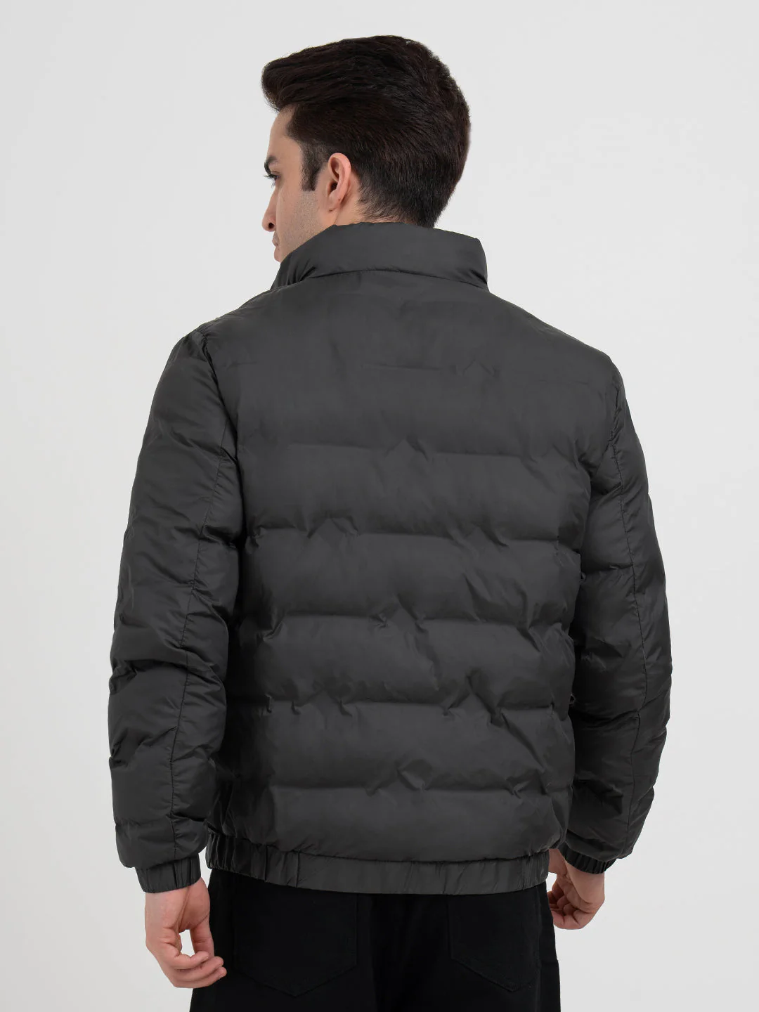 Charcoal Grey Padded Jacket For Men | Full-Sleeve Winter Protection - Image 4