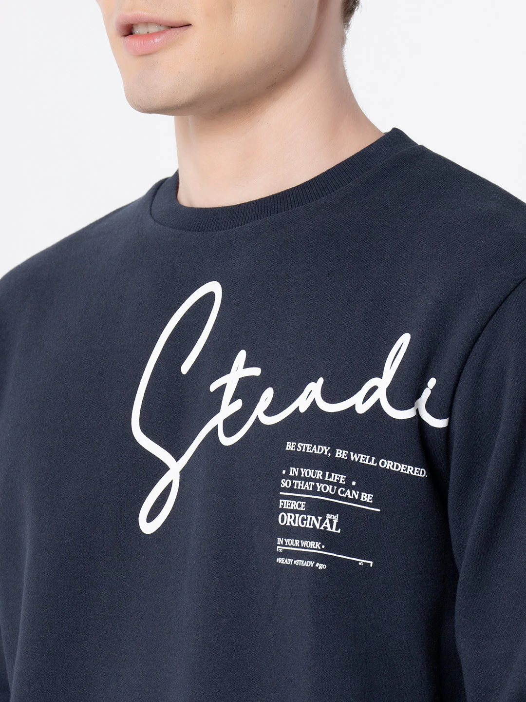 Comfy Navy Round Neck Sweatshirt For Men - Image 4