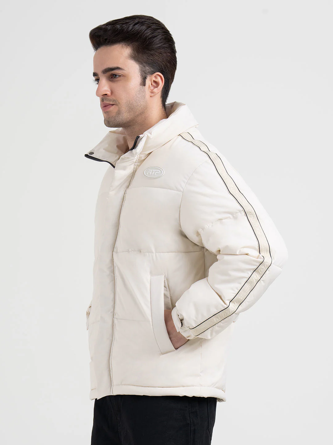 Cream Padded Jacket For Men | Full-Sleeve Light Weight Winter Protection - Image 3