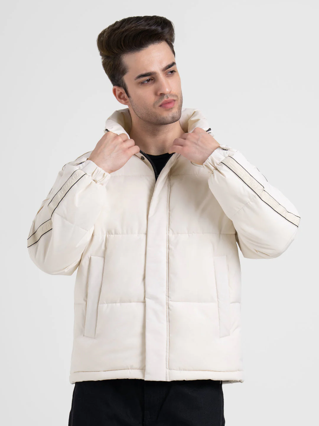 Cream Padded Jacket For Men | Full-Sleeve Light Weight Winter Protection - Image 5