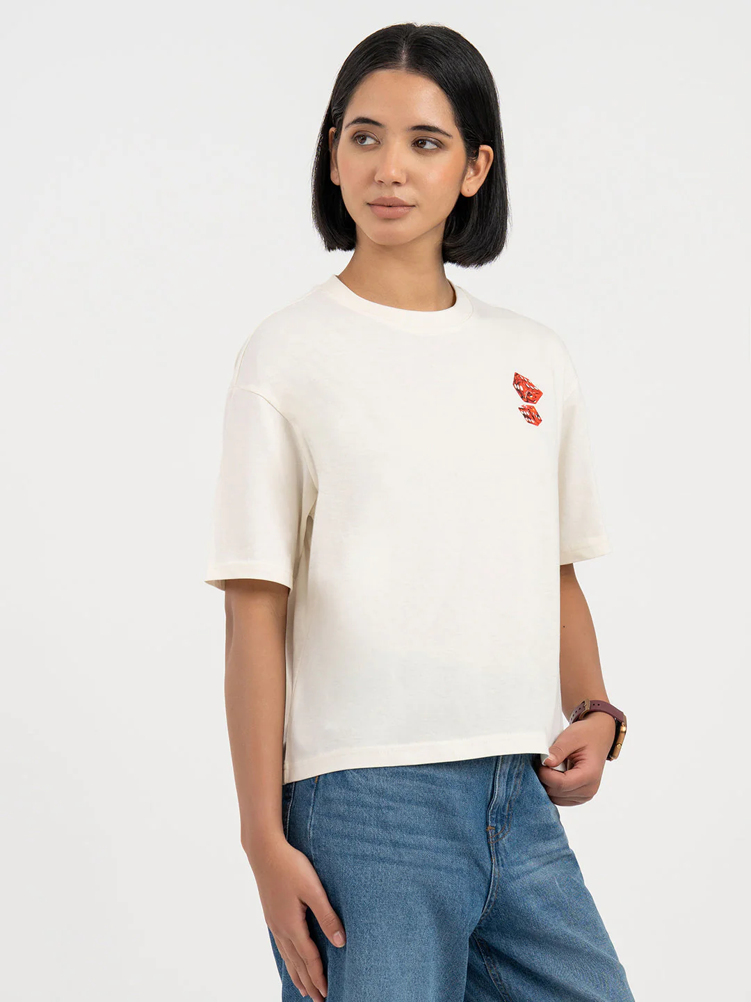 Cream T-Shirt for Women - Image 2