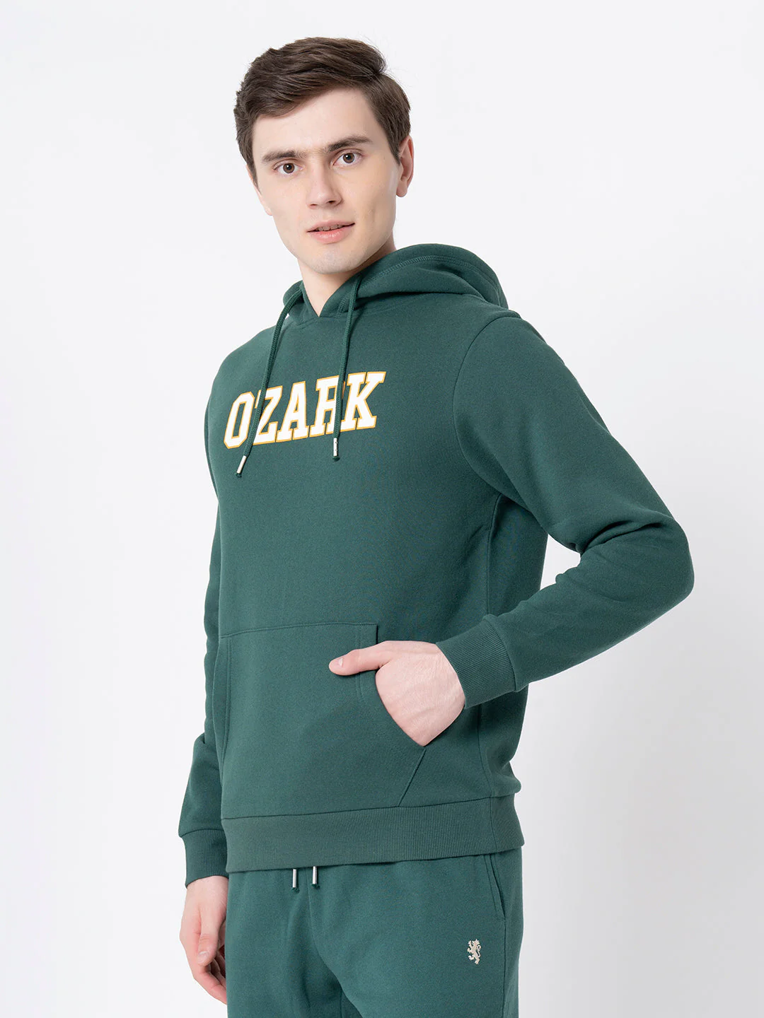 Dark Green Regular Fit Hooded Sweatshirt for Men - Image 2