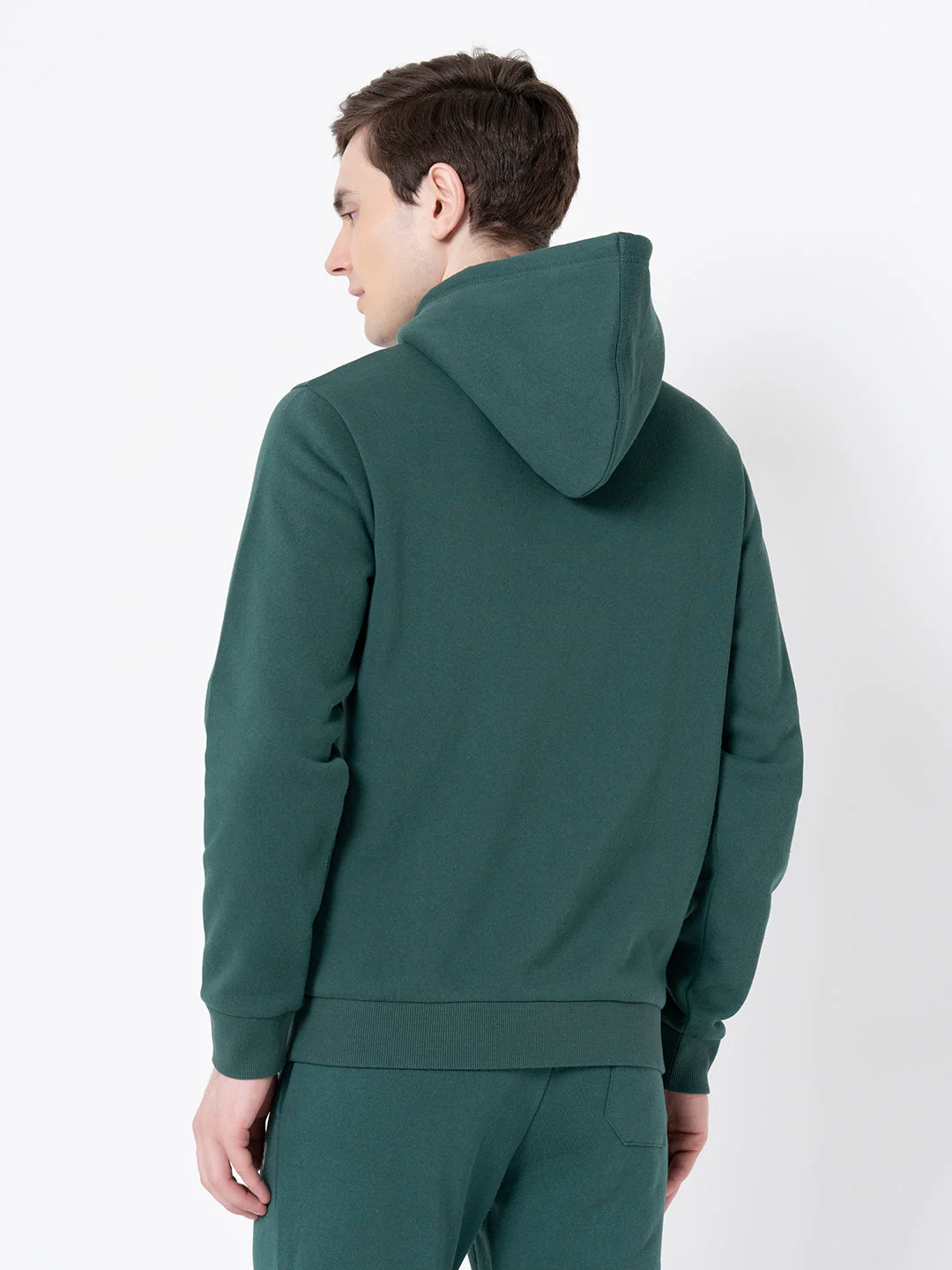 Dark Green Regular Fit Hooded Sweatshirt for Men - Image 3