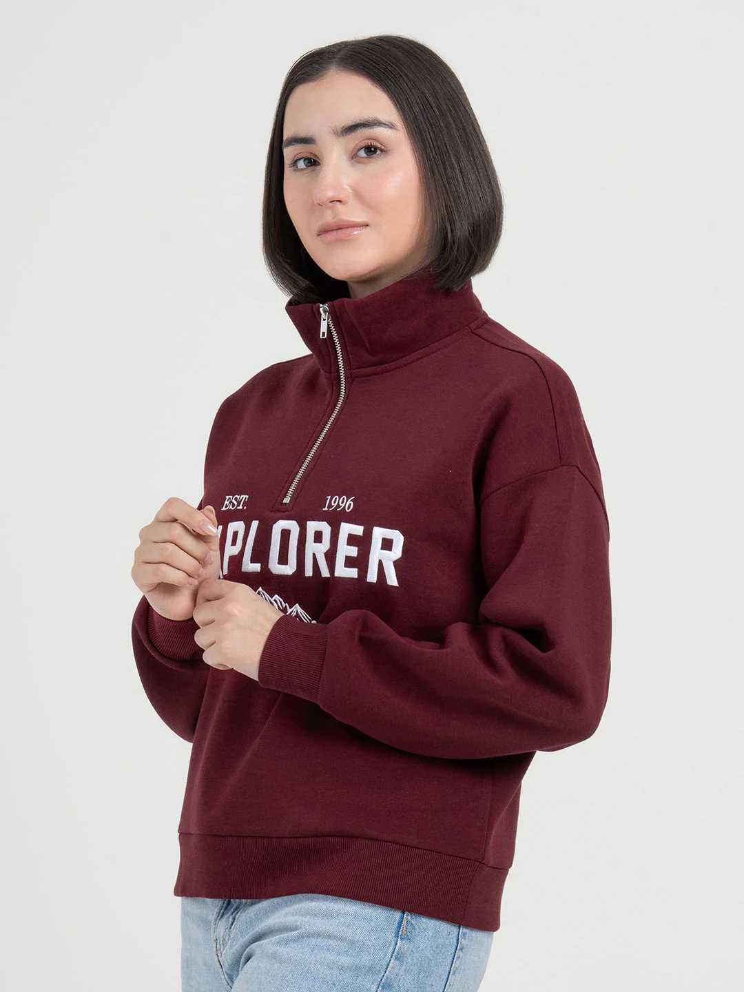 Dark Maroon Half-Zip Sweatshirt for Women | Cozy Casual Comfort - Image 3