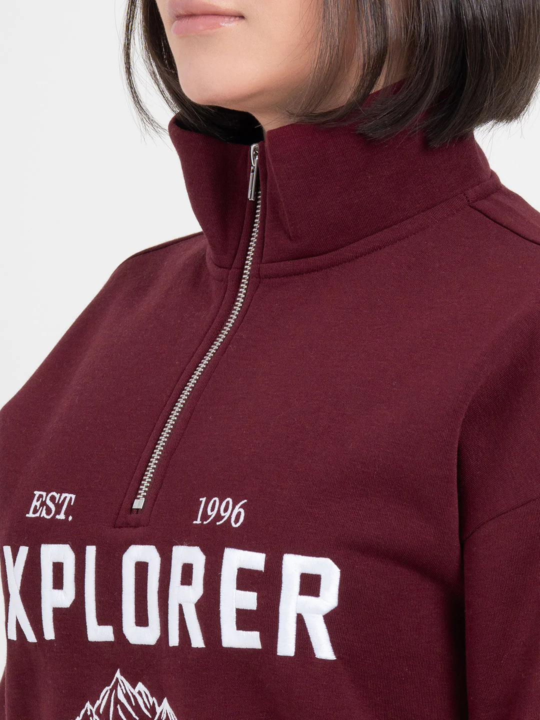Dark Maroon Half-Zip Sweatshirt for Women | Cozy Casual Comfort - Image 5