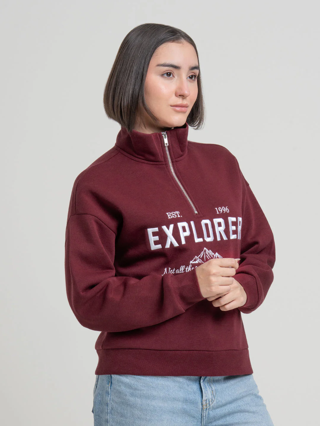 Dark Maroon Half-Zip Sweatshirt for Women | Cozy Casual Comfort - Image 6