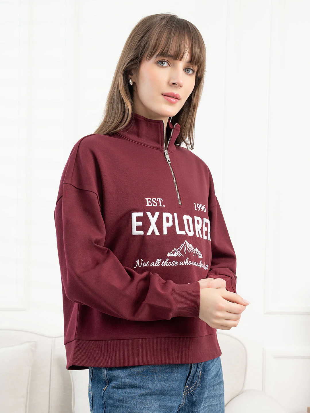 Dark Maroon Sweatshirt for Women - Image 2