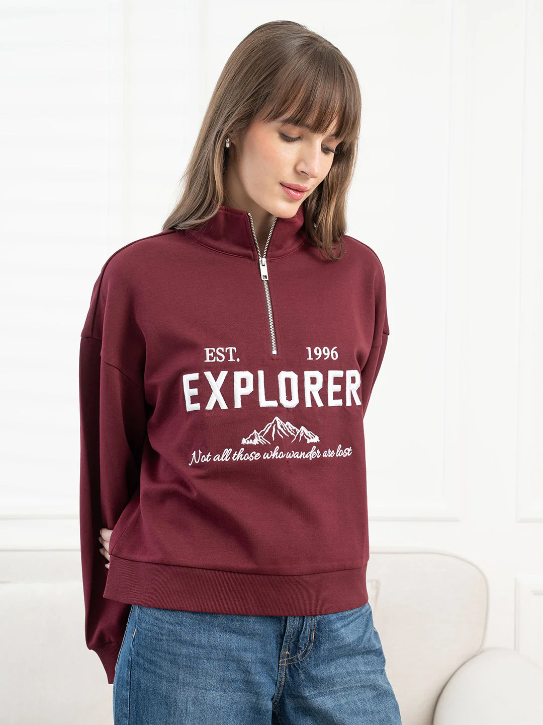 Dark Maroon Sweatshirt for Women - Image 3