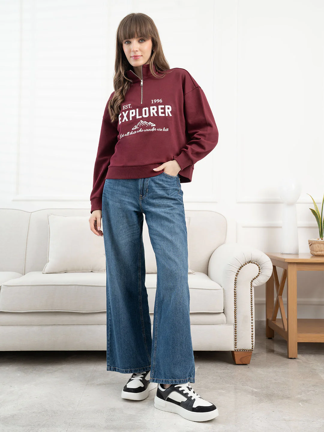 Dark Maroon Sweatshirt for Women - Image 5