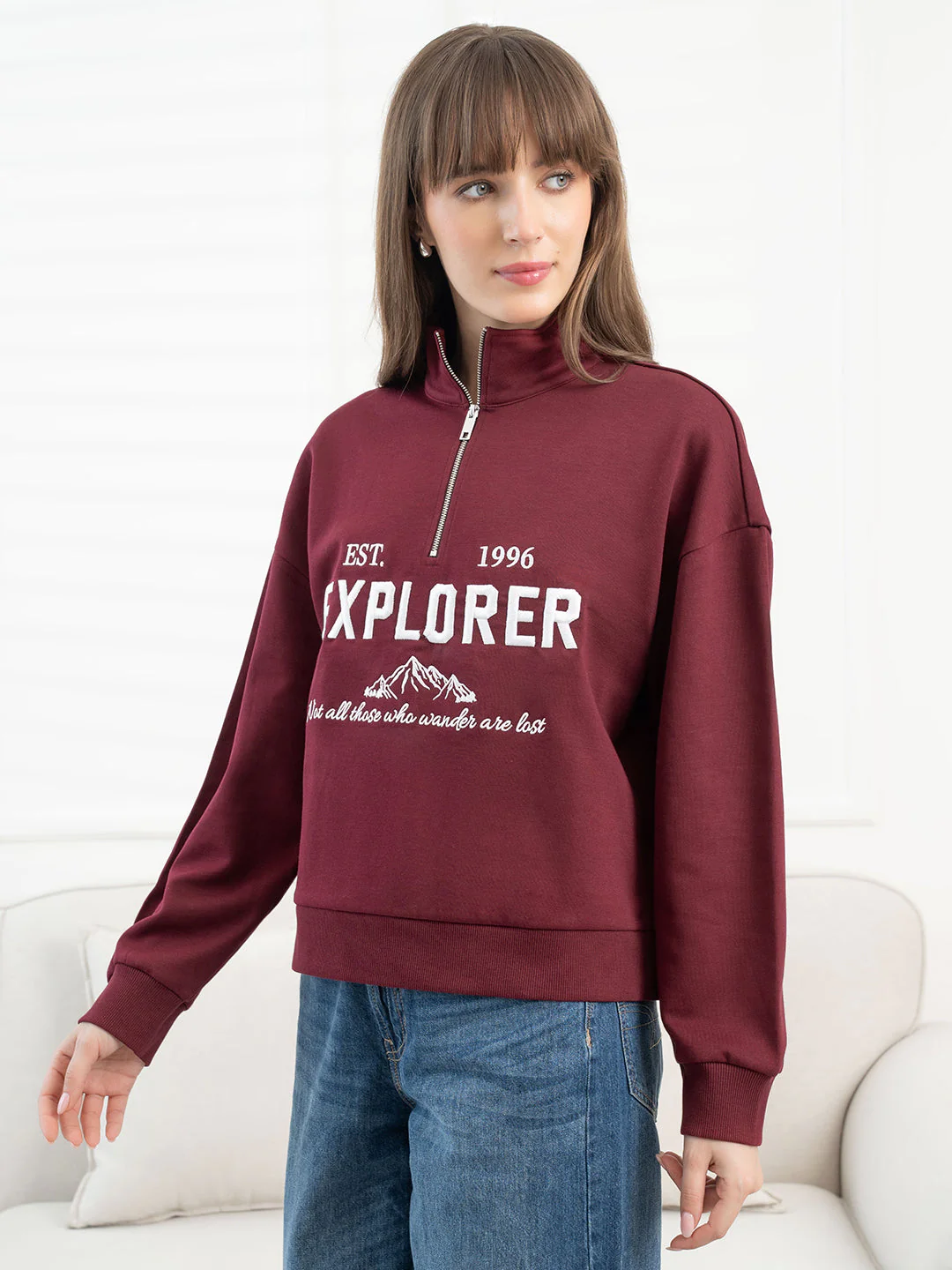 Dark Maroon Sweatshirt for Women - Image 7
